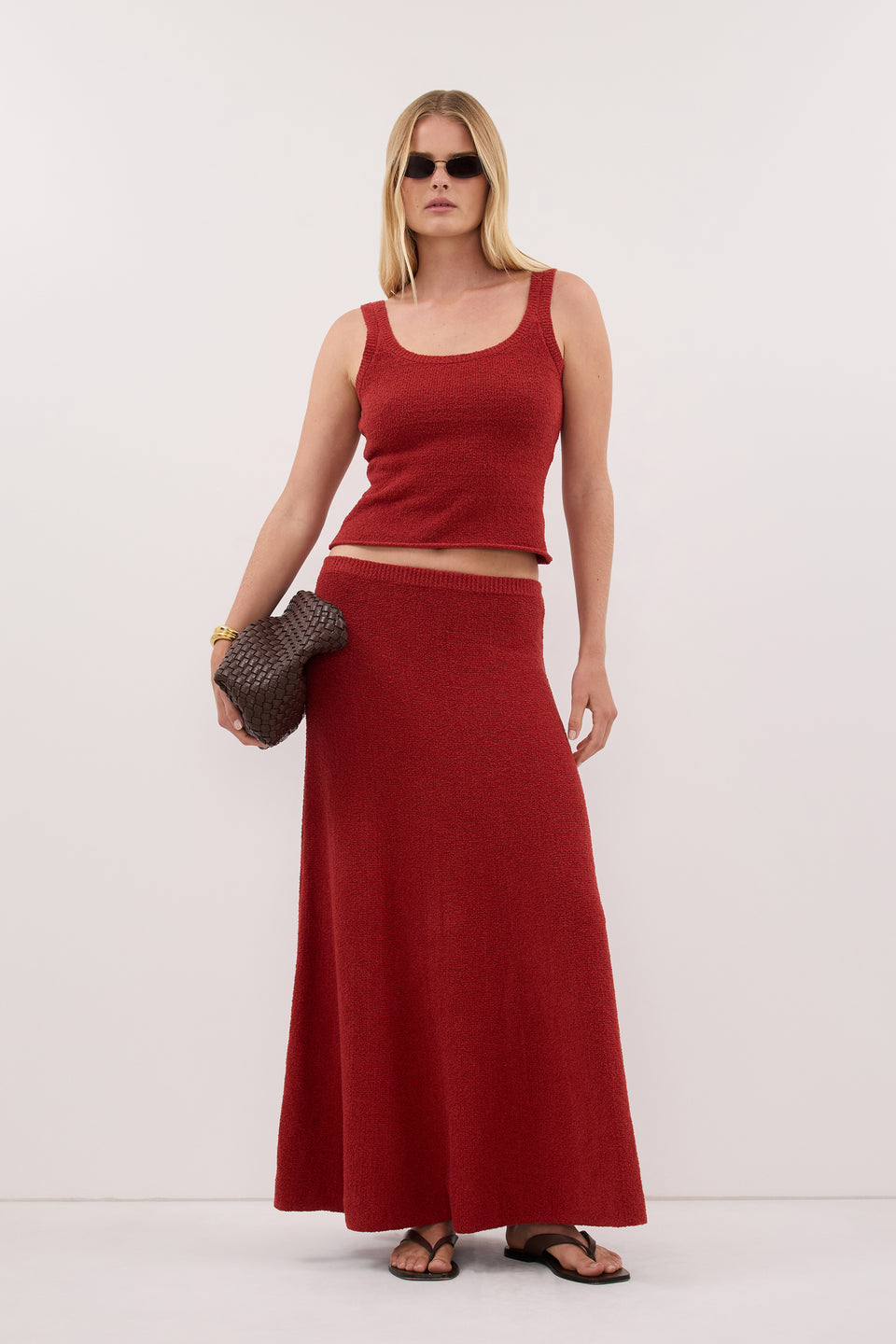 HARRIET BURNT RED KNIT MAXI SKIRT