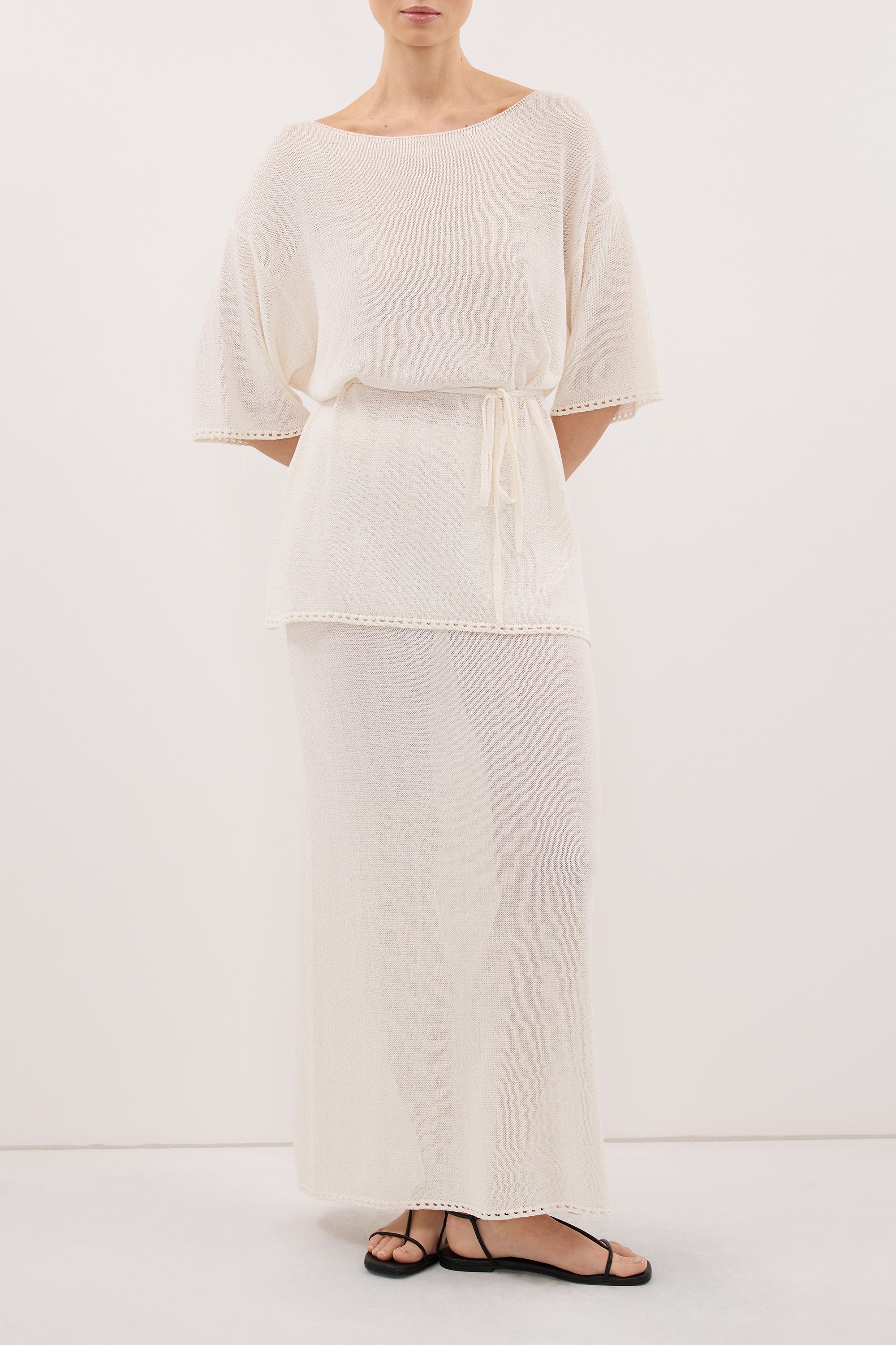TARI OFF WHITE KNIT MIDI SKIRT