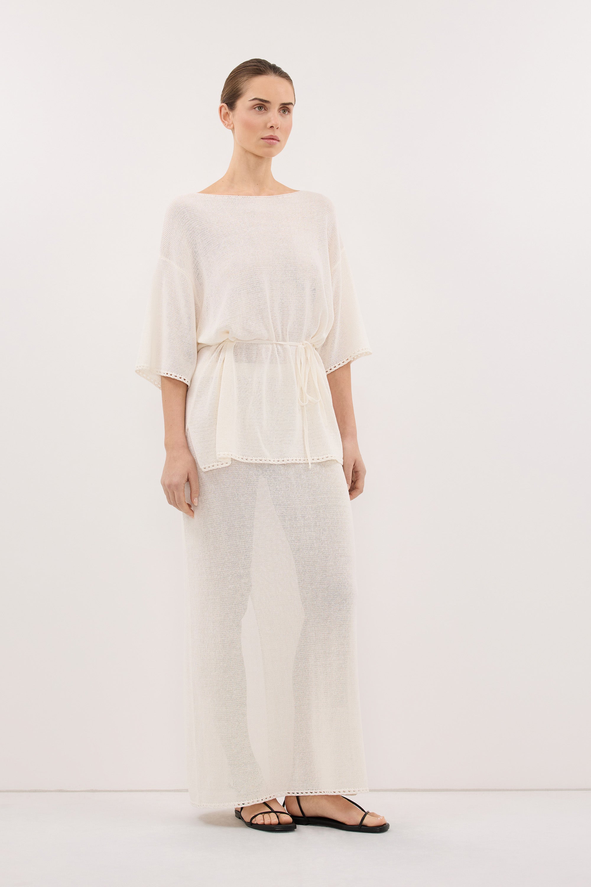 TARI OFF WHITE KNIT MIDI SKIRT