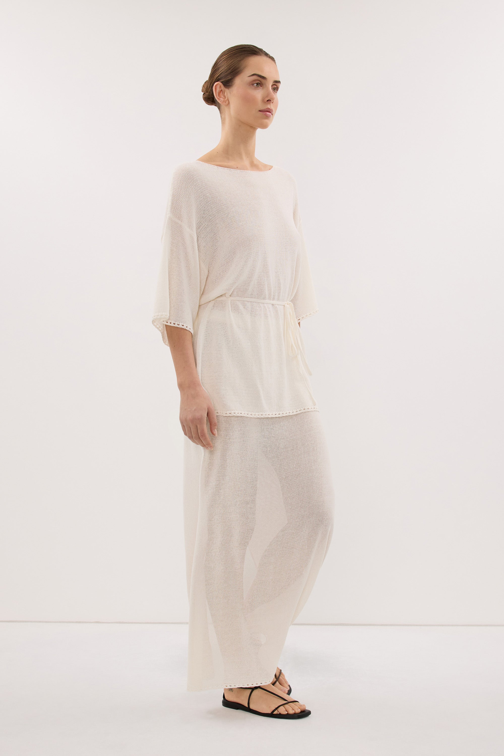 TARI OFF WHITE KNIT MIDI SKIRT