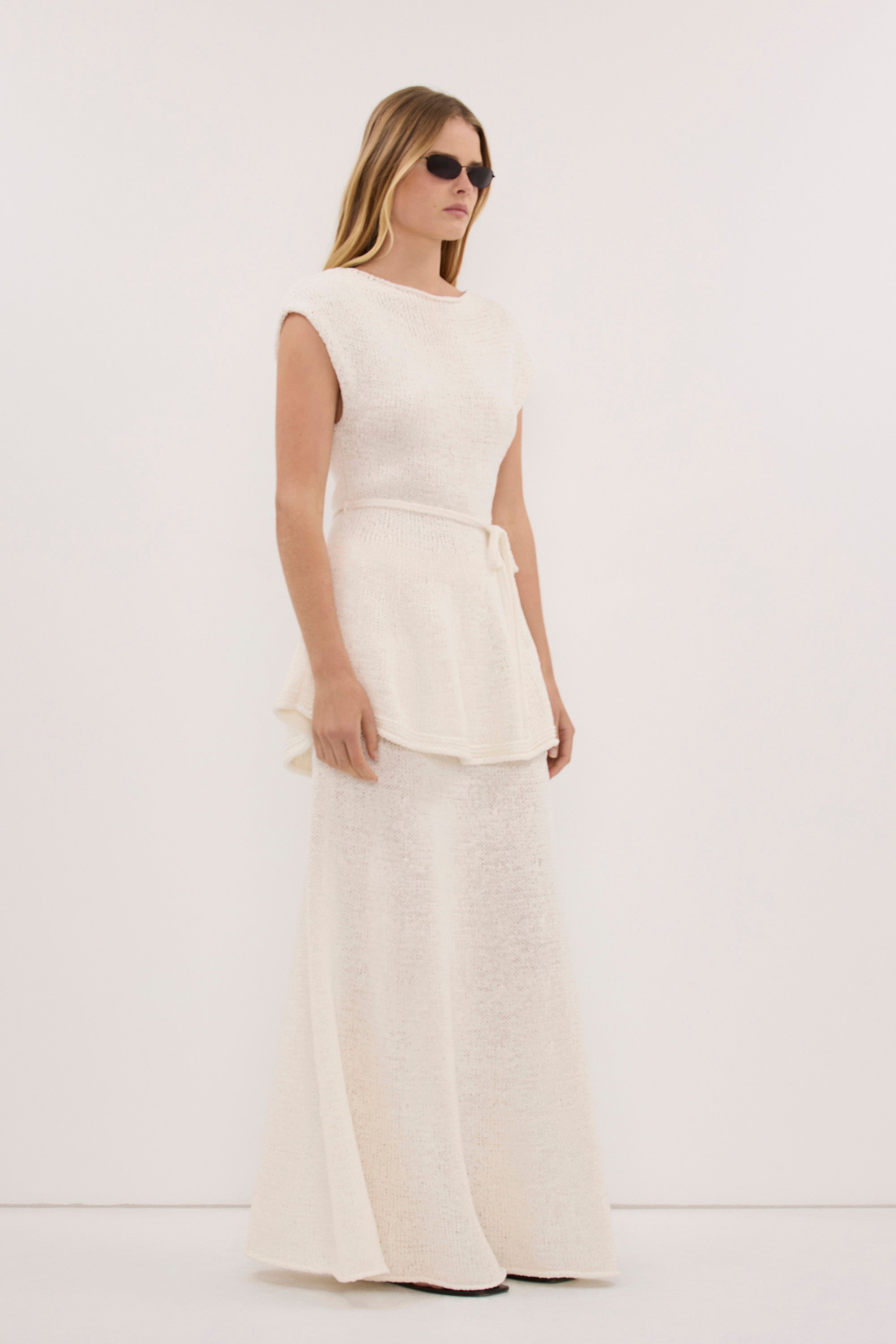 MIREYA OFF WHITE KNIT MAXI SKIRT