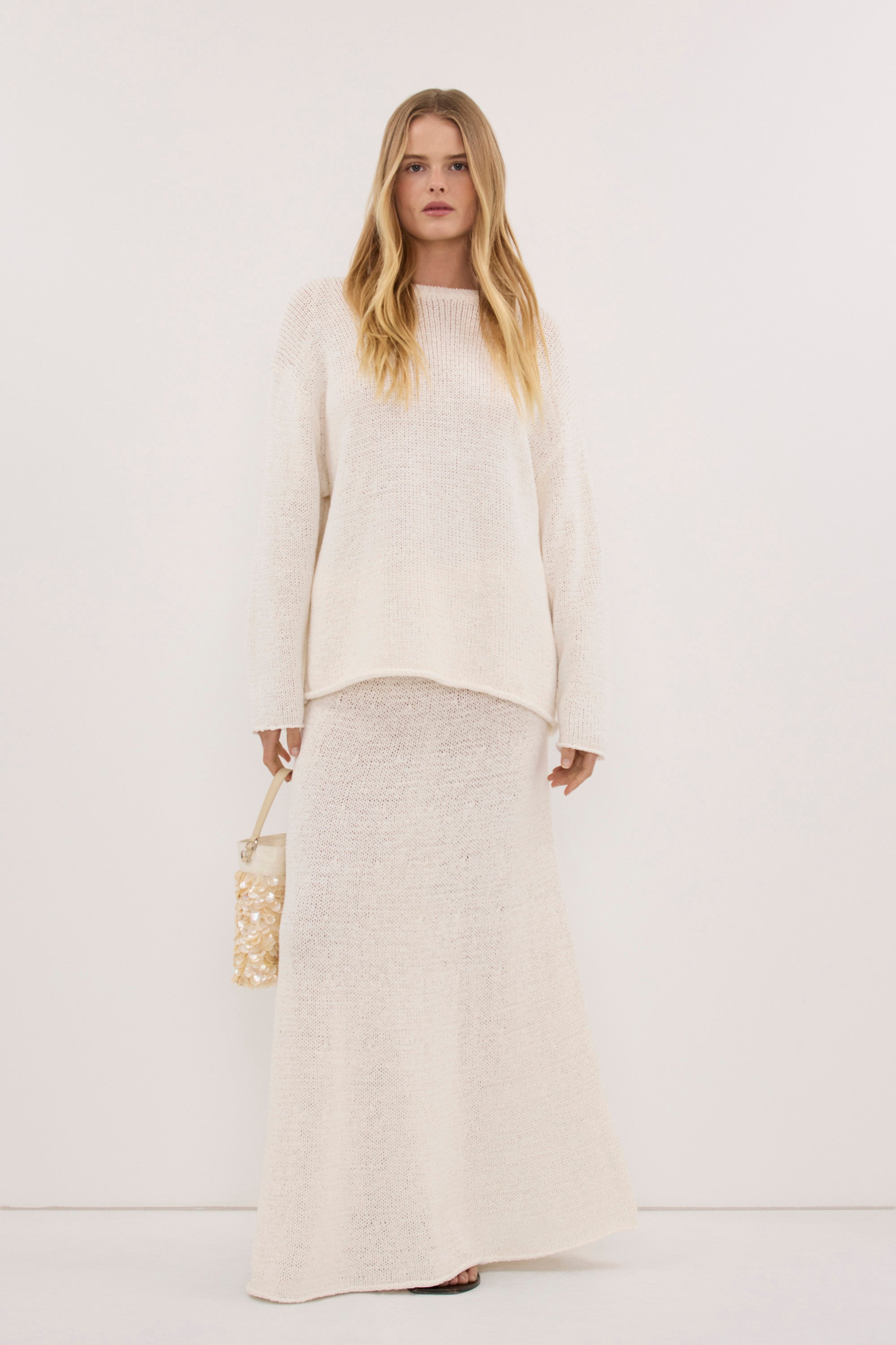 MIREYA OFF WHITE KNIT MAXI SKIRT