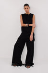 ARIA BLACK FRINGED KNIT PANT