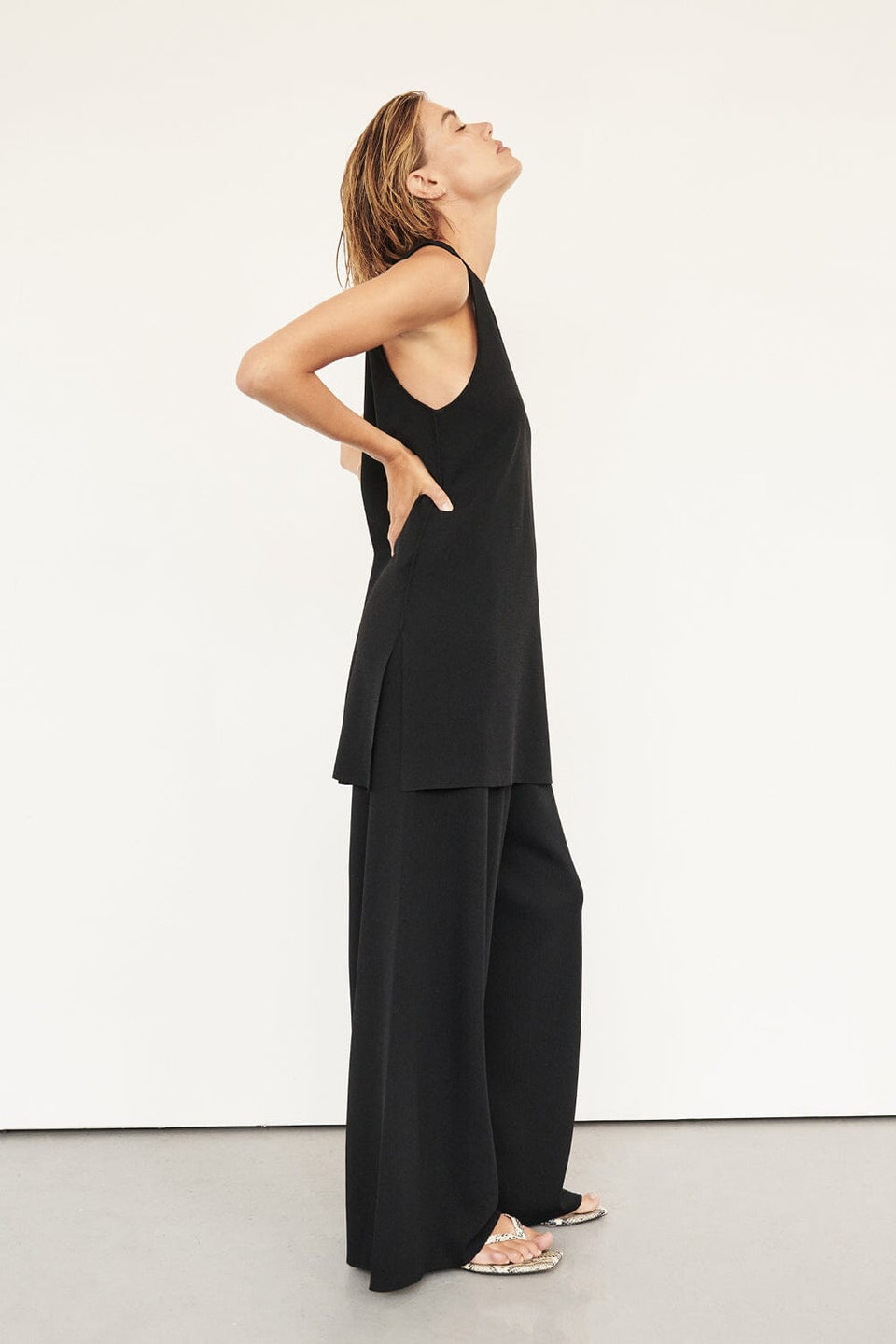 RAY BLACK WIDE LEG KNIT PANT Clothing DISSH Boutiques 