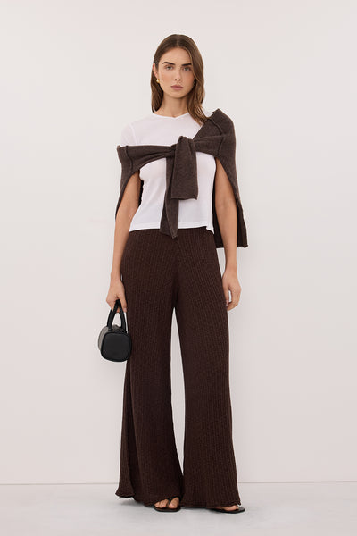 Stas wearing MAX CHOC WIDE LEG KNIT PANT