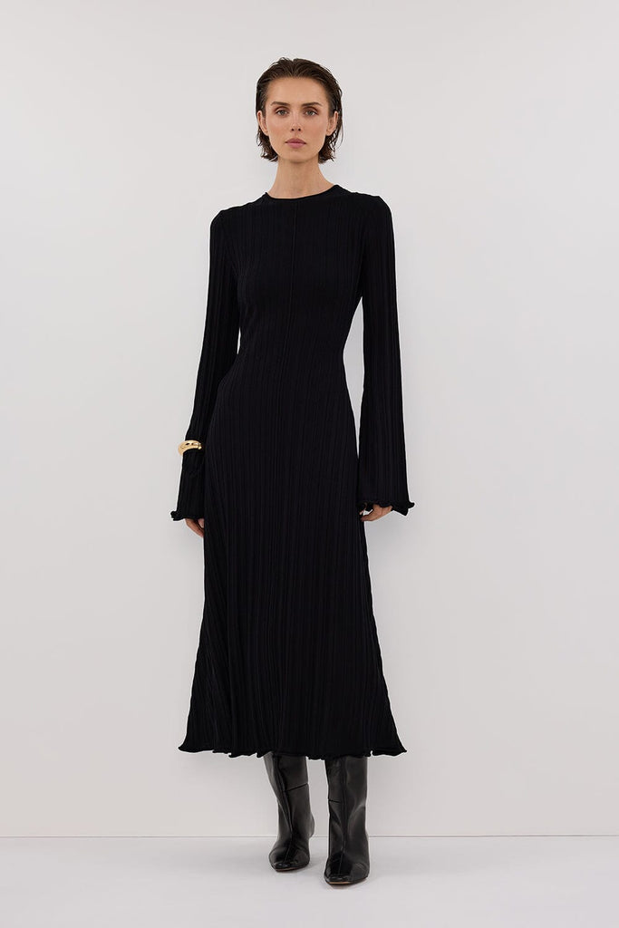 SYLVIA BLACK KNIT MIDI DRESS | Dissh