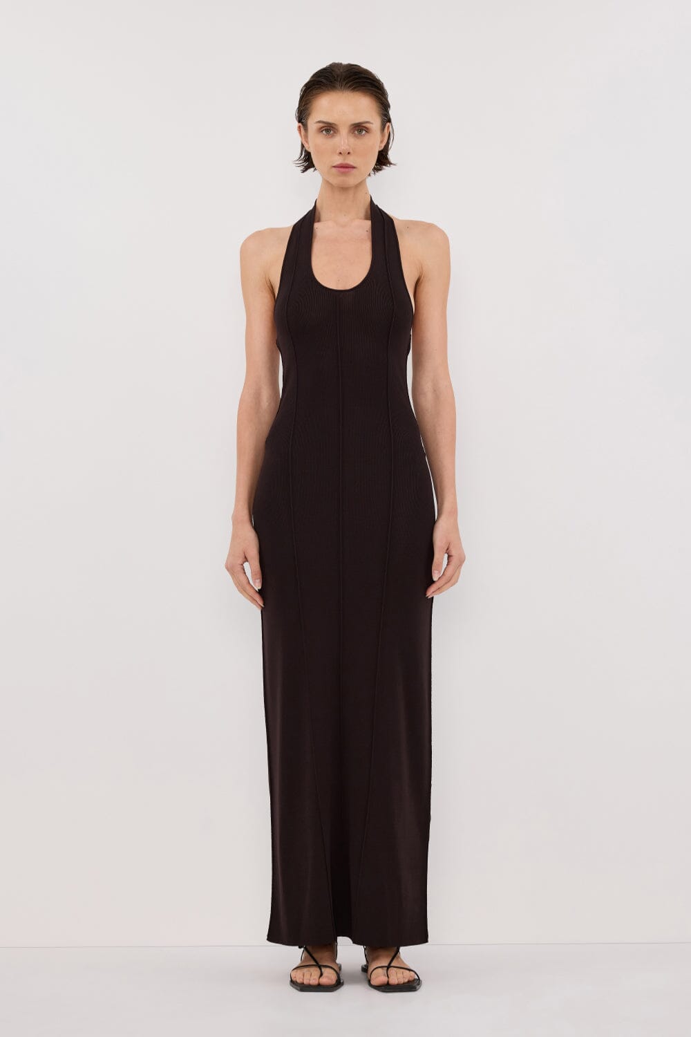 LISS BITTER CHOC HALTER MAXI DRESS Clothing DISSH Boutiques 
