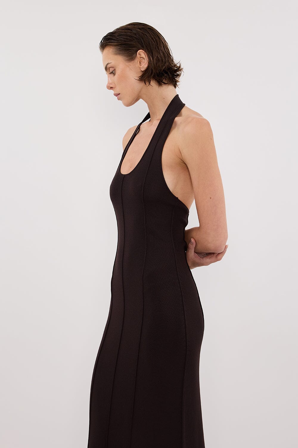 LISS BITTER CHOC HALTER MAXI DRESS Clothing DISSH Boutiques 