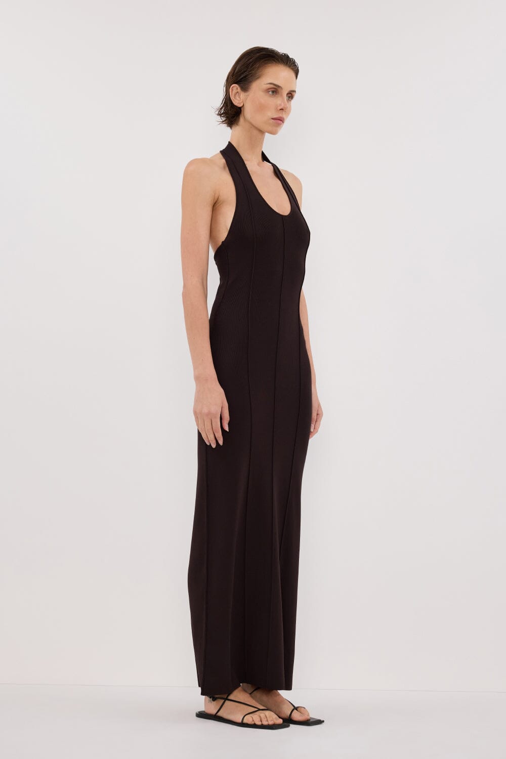 LISS BITTER CHOC HALTER MAXI DRESS Clothing DISSH Boutiques 