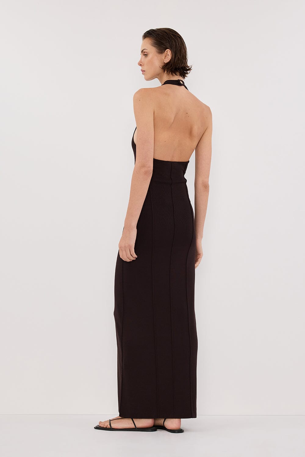 LISS BITTER CHOC HALTER MAXI DRESS Clothing DISSH Boutiques 