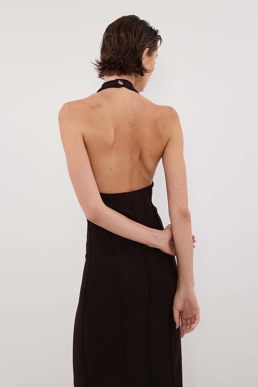 LISS BITTER CHOC HALTER MAXI DRESS Clothing DISSH Boutiques 