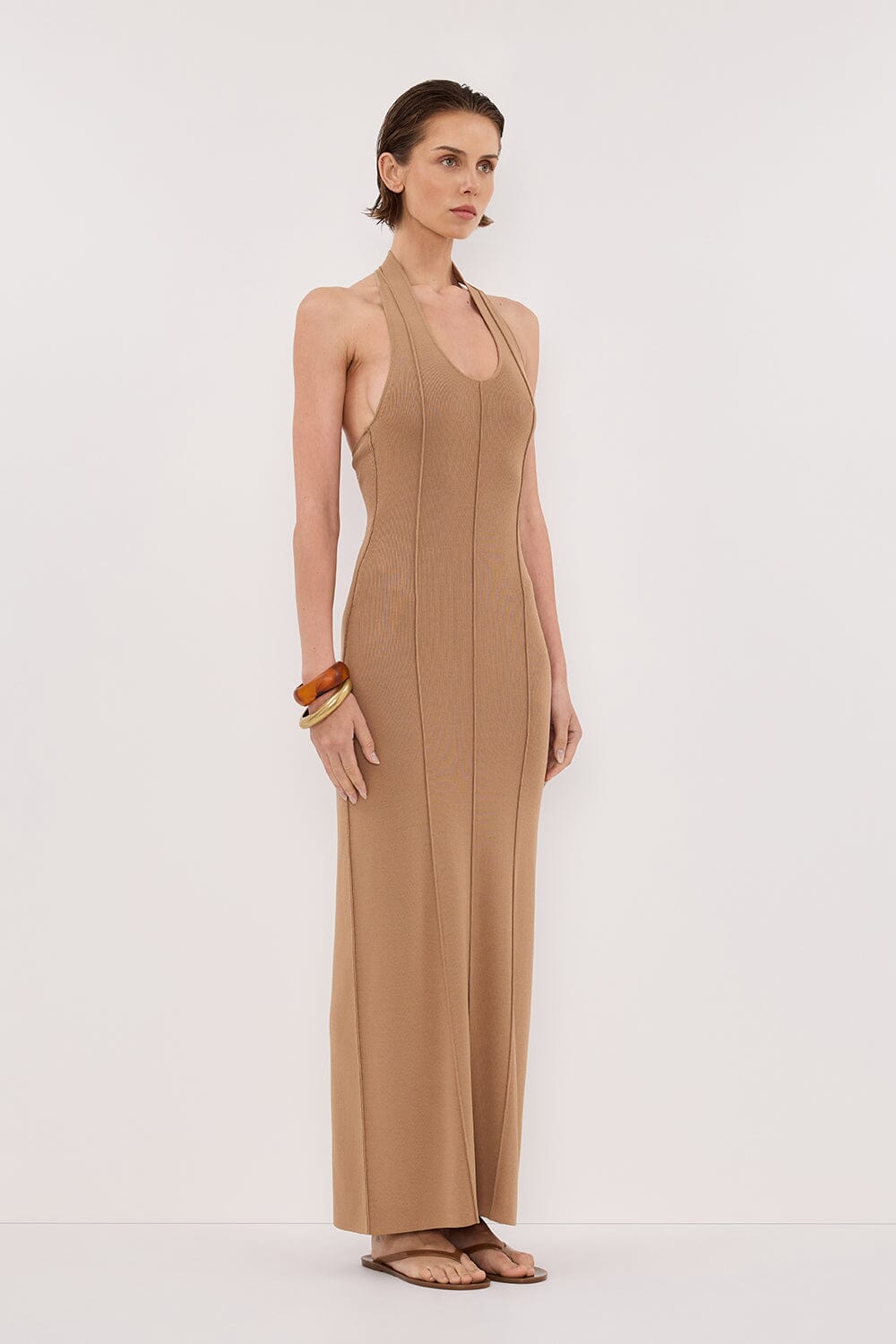LISS TAN HALTER MAXI DRESS Clothing DISSH Boutiques 