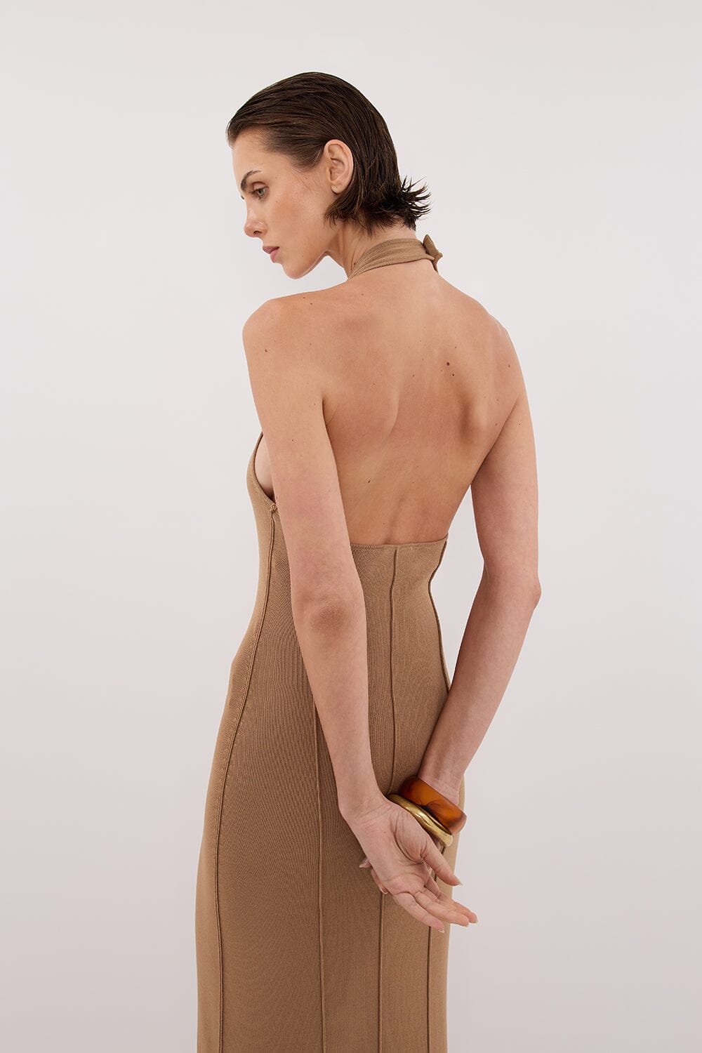 LISS TAN HALTER MAXI DRESS Clothing DISSH Boutiques 