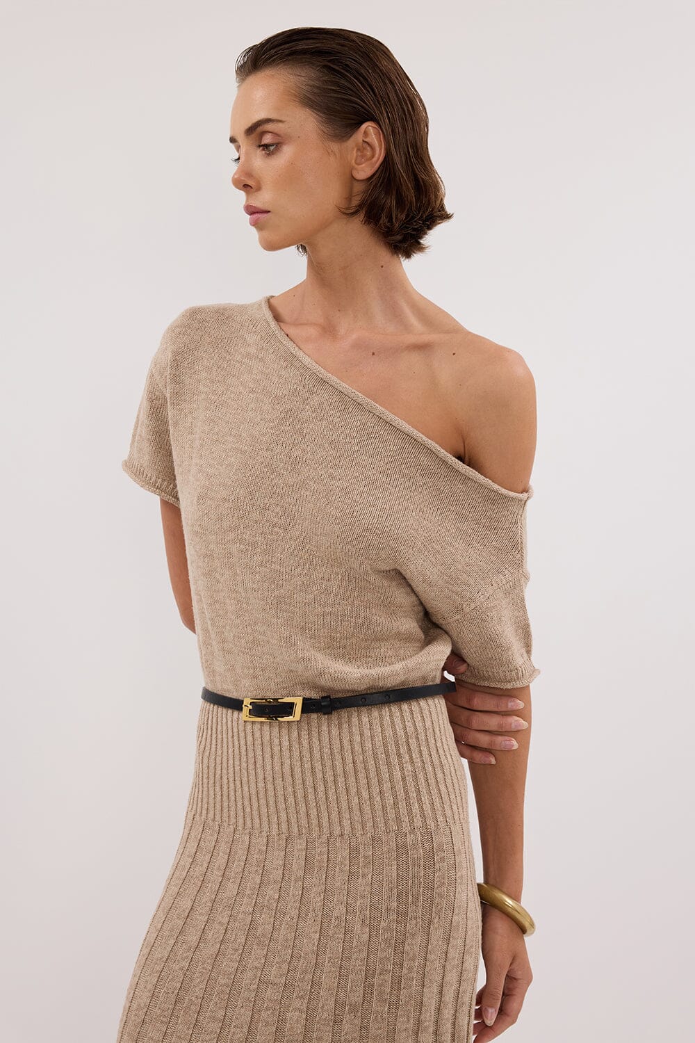 RICK NATURAL ASYM KNIT MIDI DRESS Clothing DISSH Boutiques 