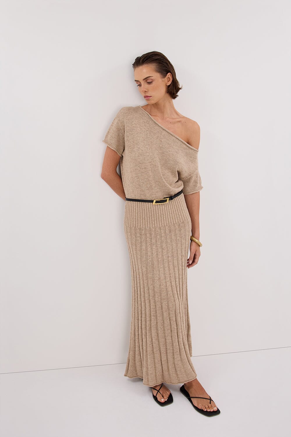 RICK NATURAL ASYM KNIT MIDI DRESS Clothing DISSH Boutiques 