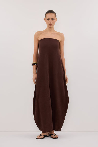 Stas wearing ALIAS CHOC TEXTURED KNIT STRAPLESS MIDI DRESS