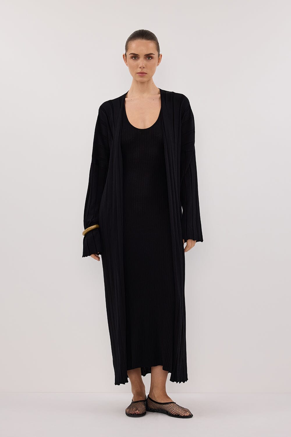 EVE BLACK SCOOP KNIT MIDI DRESS Clothing DISSH Boutiques 