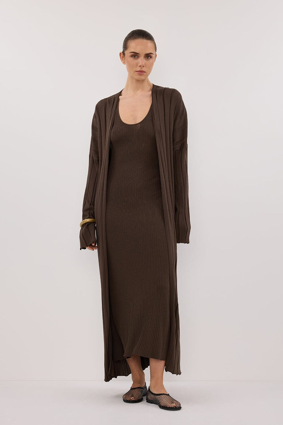 EVE DARK OLIVE KNIT MIDI CARDIGAN Clothing DISSH Boutiques 