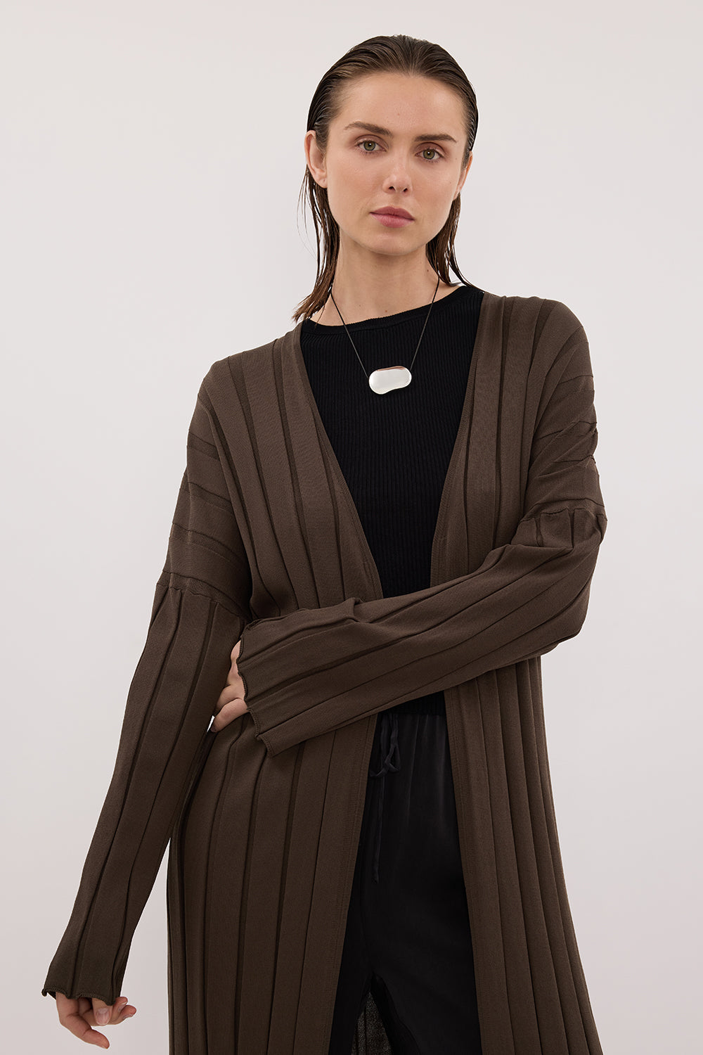 EVE DARK OLIVE KNIT MIDI CARDIGAN Clothing DISSH Boutiques 