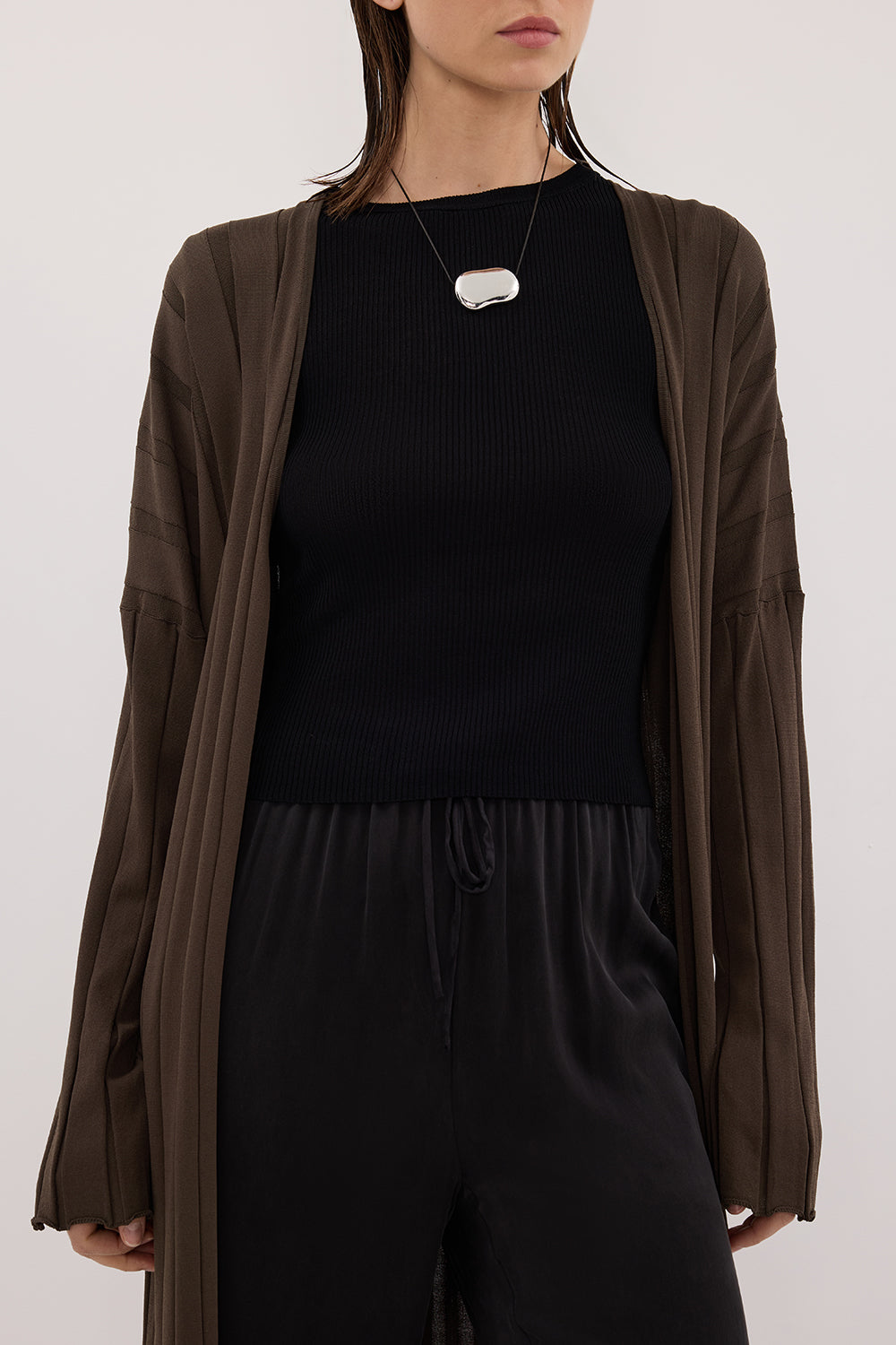 EVE DARK OLIVE KNIT MIDI CARDIGAN Clothing DISSH Boutiques 