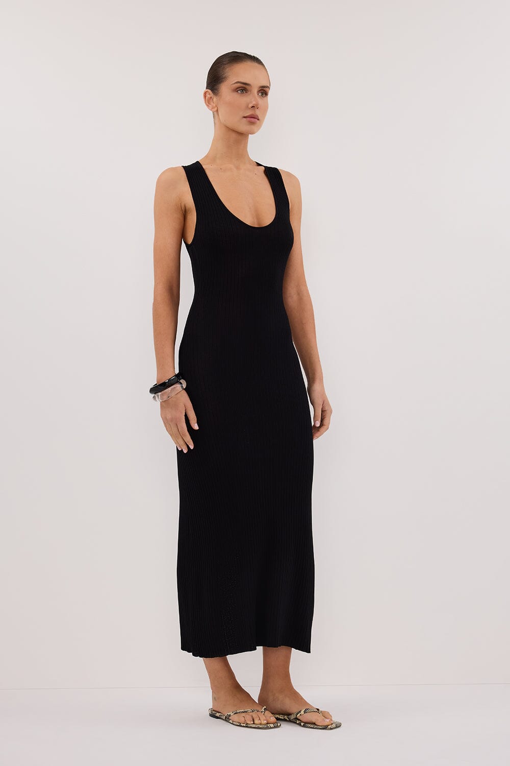 EVE BLACK SCOOP KNIT MIDI DRESS Clothing DISSH Boutiques 