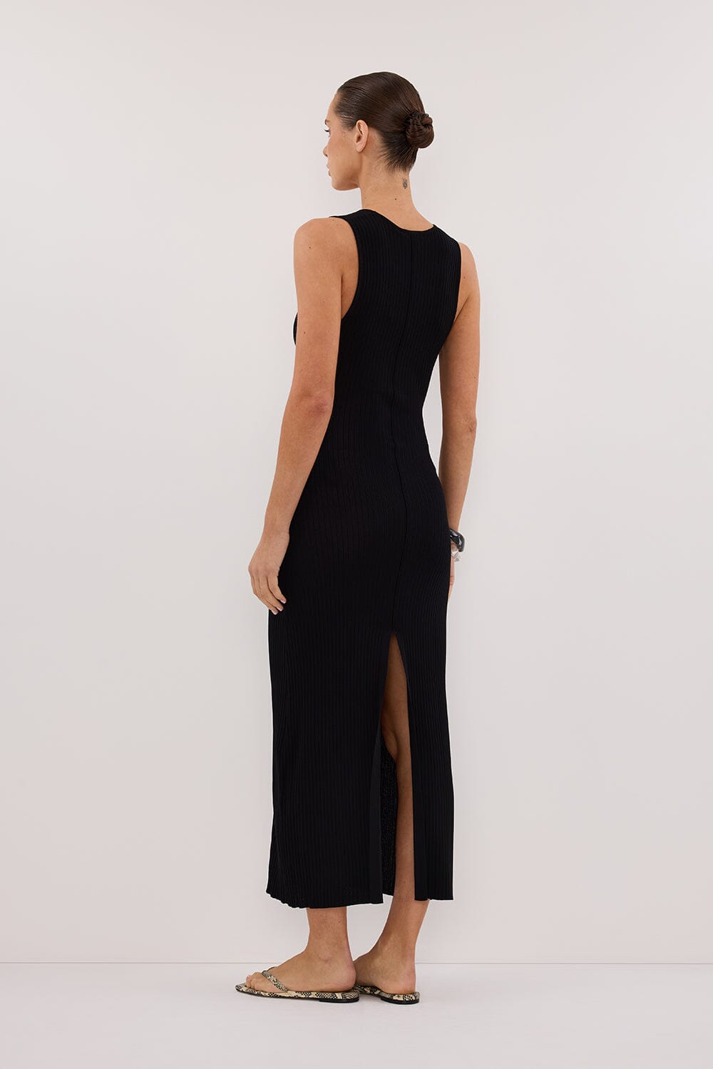 EVE BLACK SCOOP KNIT MIDI DRESS Clothing DISSH Boutiques 