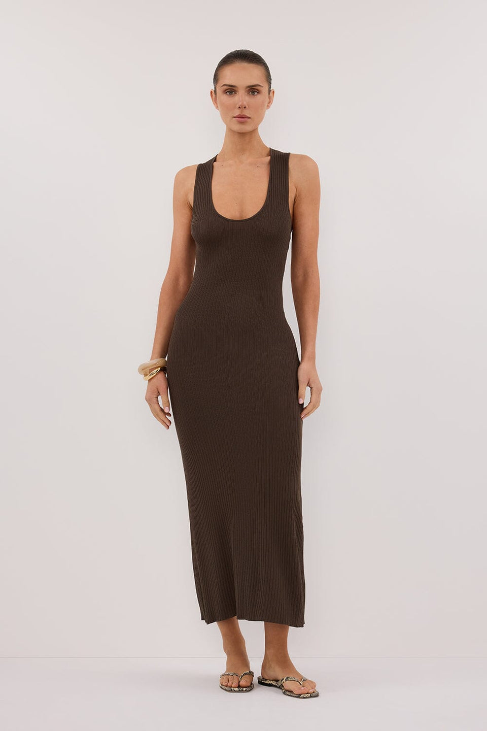 EVE DARK OLIVE SCOOP KNIT MIDI DRESS Clothing DISSH Boutiques 