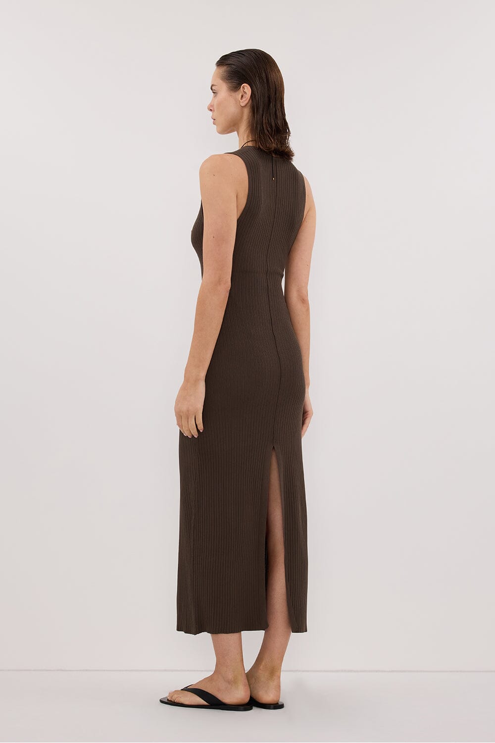 EVE DARK OLIVE SCOOP KNIT MIDI DRESS Clothing DISSH Boutiques 