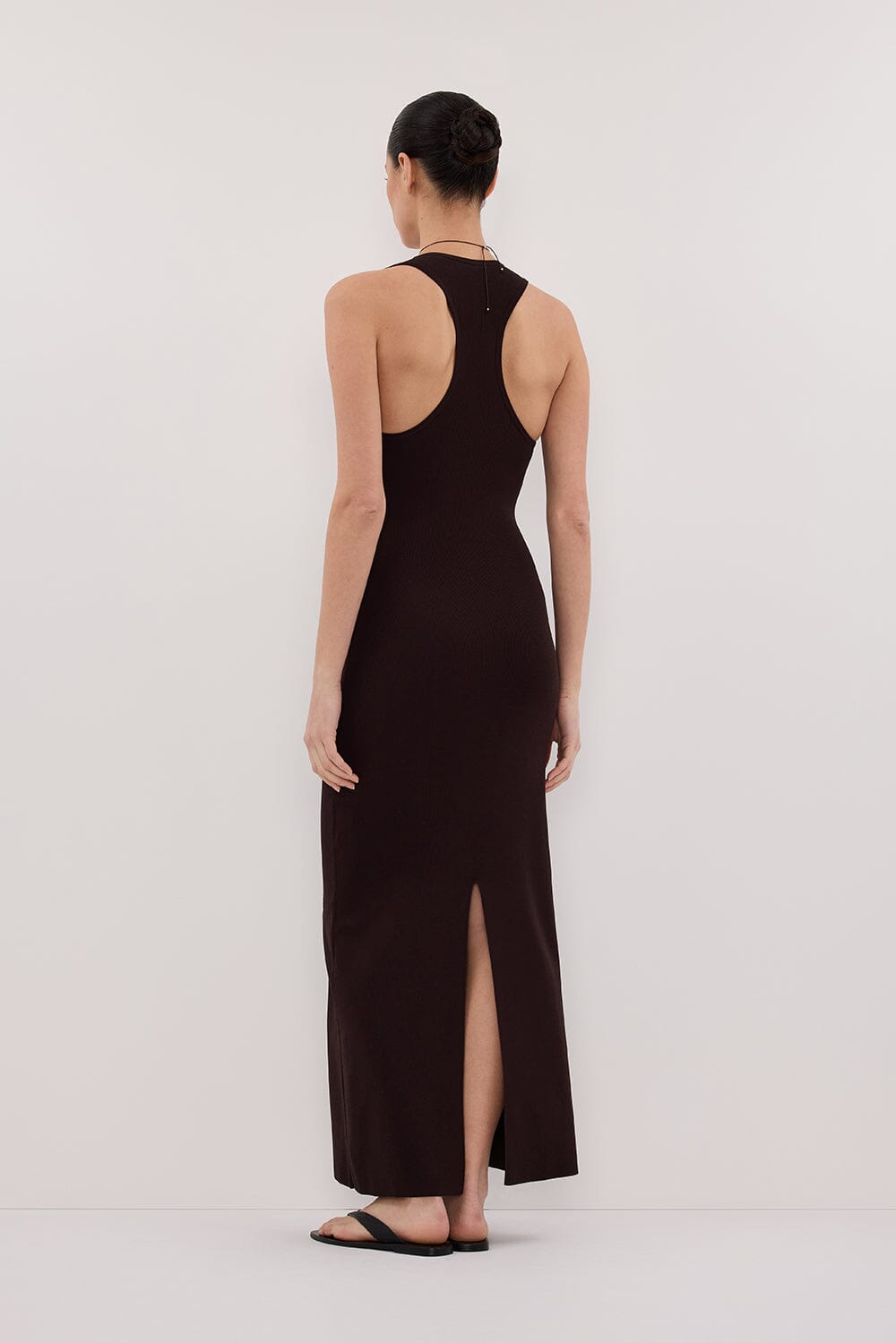 DEVIN BITTER CHOC RACER KNIT MIDI DRESS Clothing DISSH Boutiques 