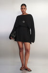 TARI BLACK KNIT LONG SLEEVE MINI DRESS