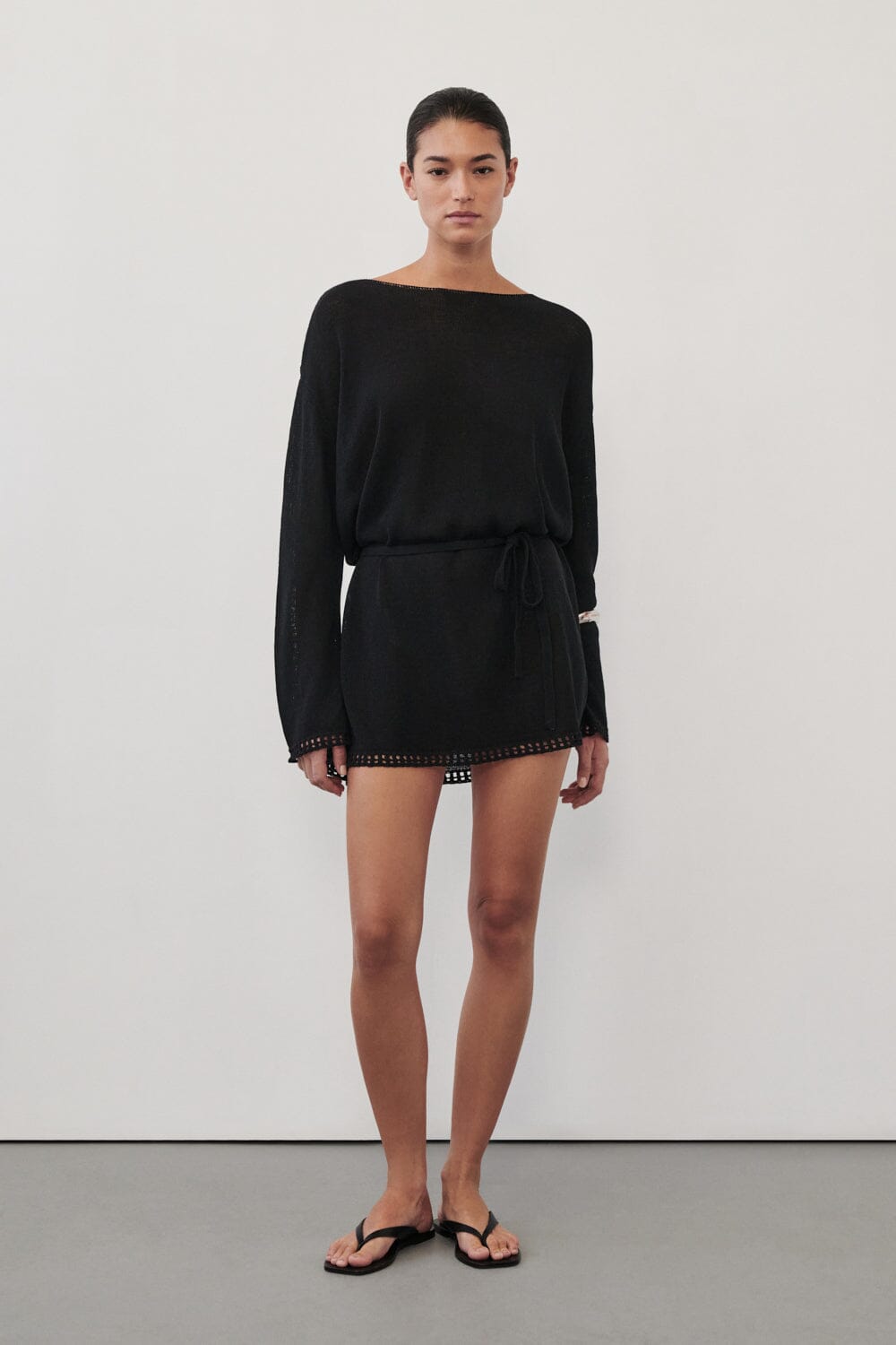 TARI BLACK KNIT LONG SLEEVE MINI DRESS