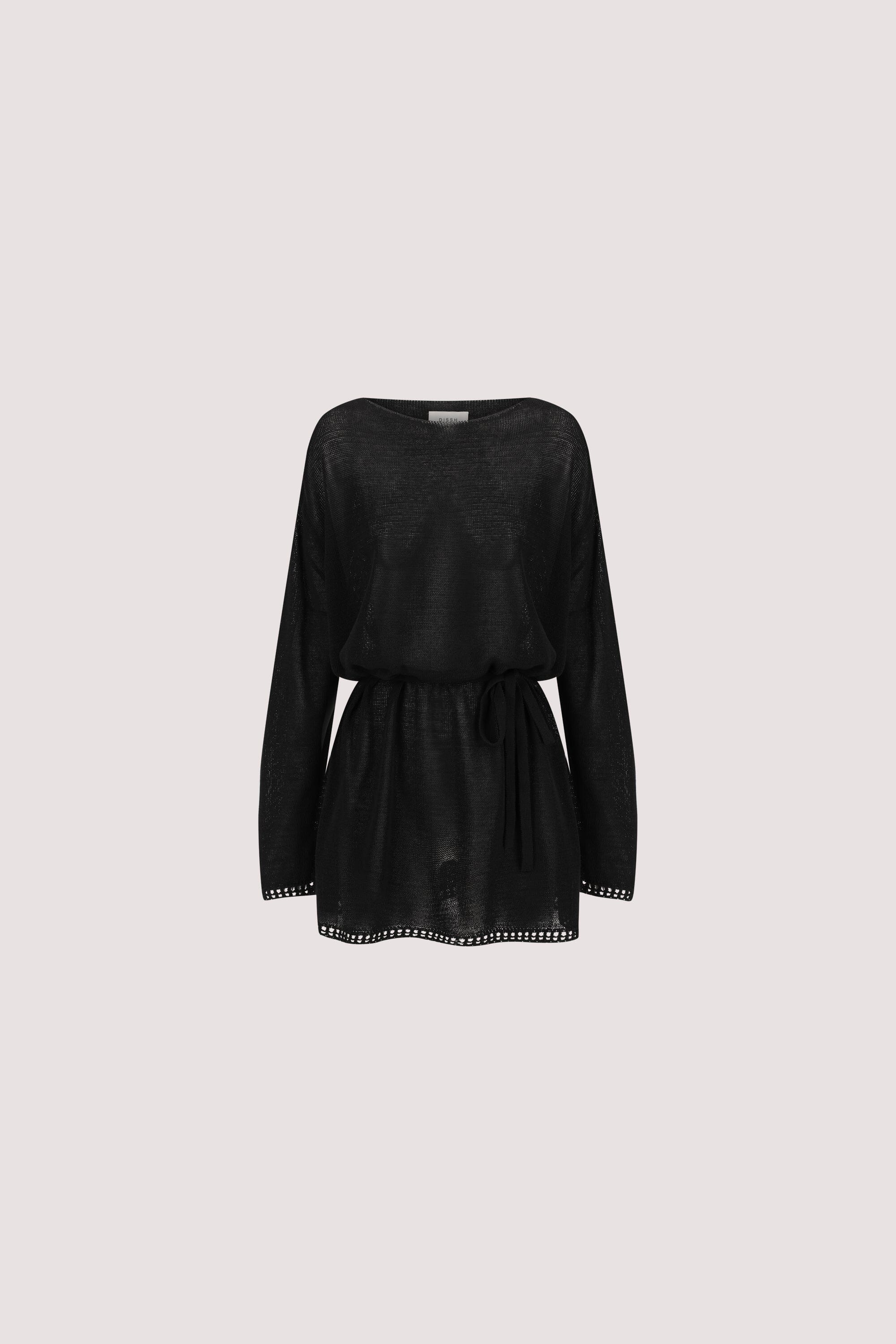 TARI BLACK KNIT LONG SLEEVE MINI DRESS
