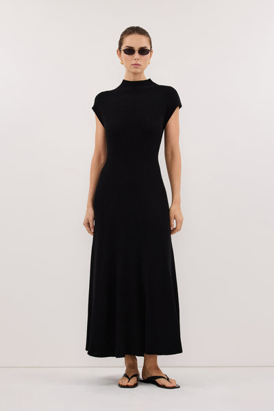 Stas wearing DELLA BLACK KNIT MIDI DRESS