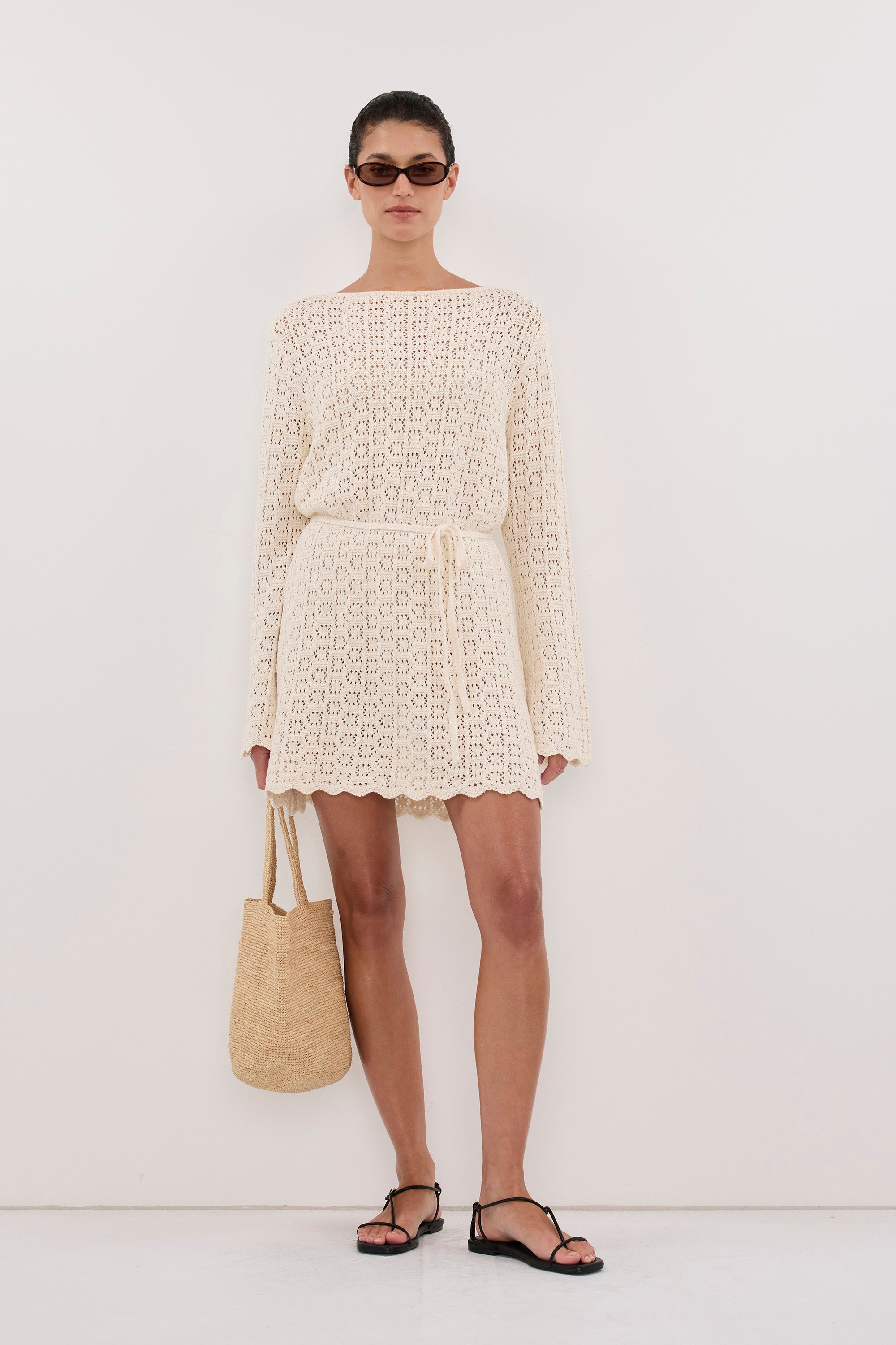 KEIRA NATURAL LONG SLEEVE KNIT MINI DRESS