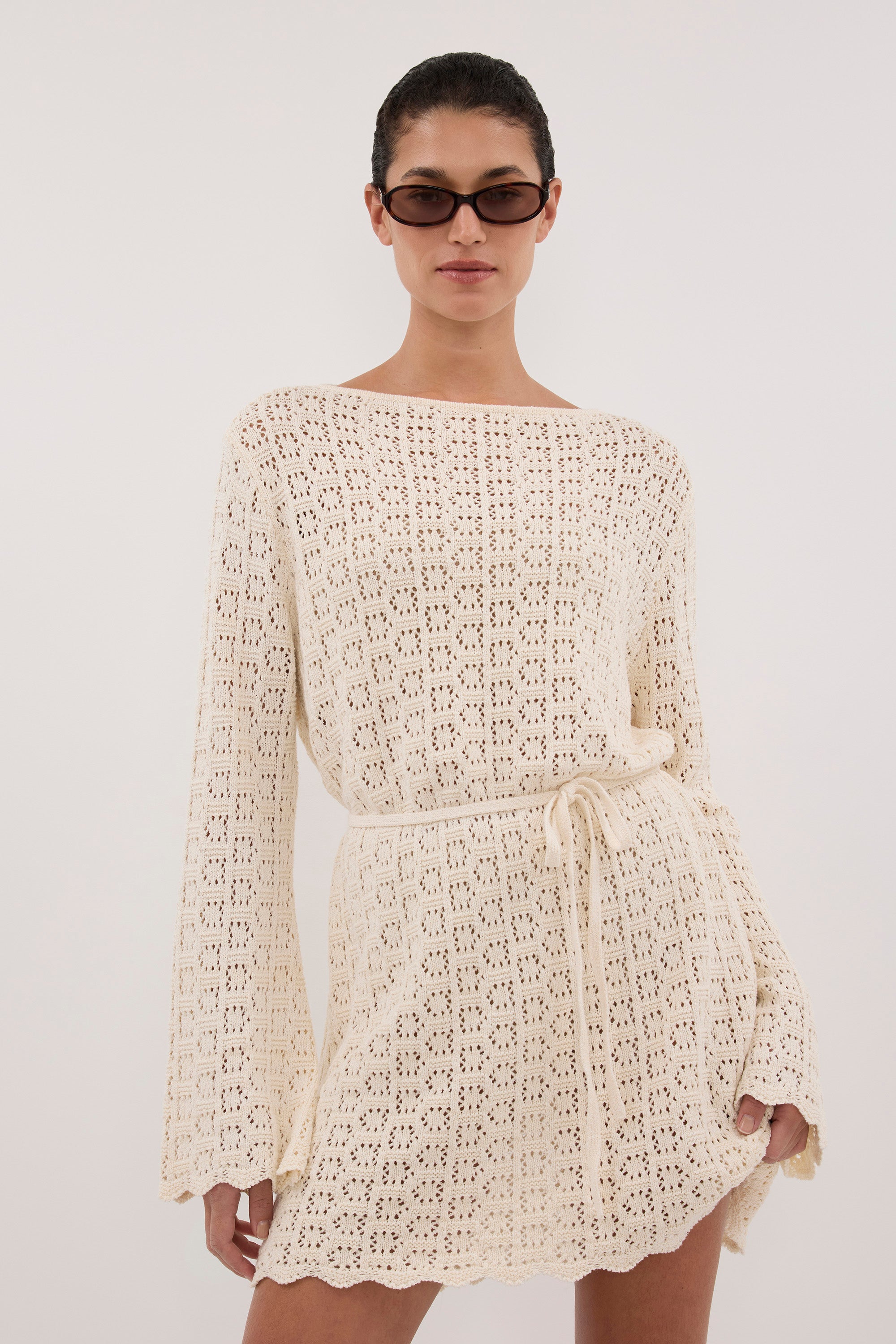 KEIRA NATURAL LONG SLEEVE KNIT MINI DRESS