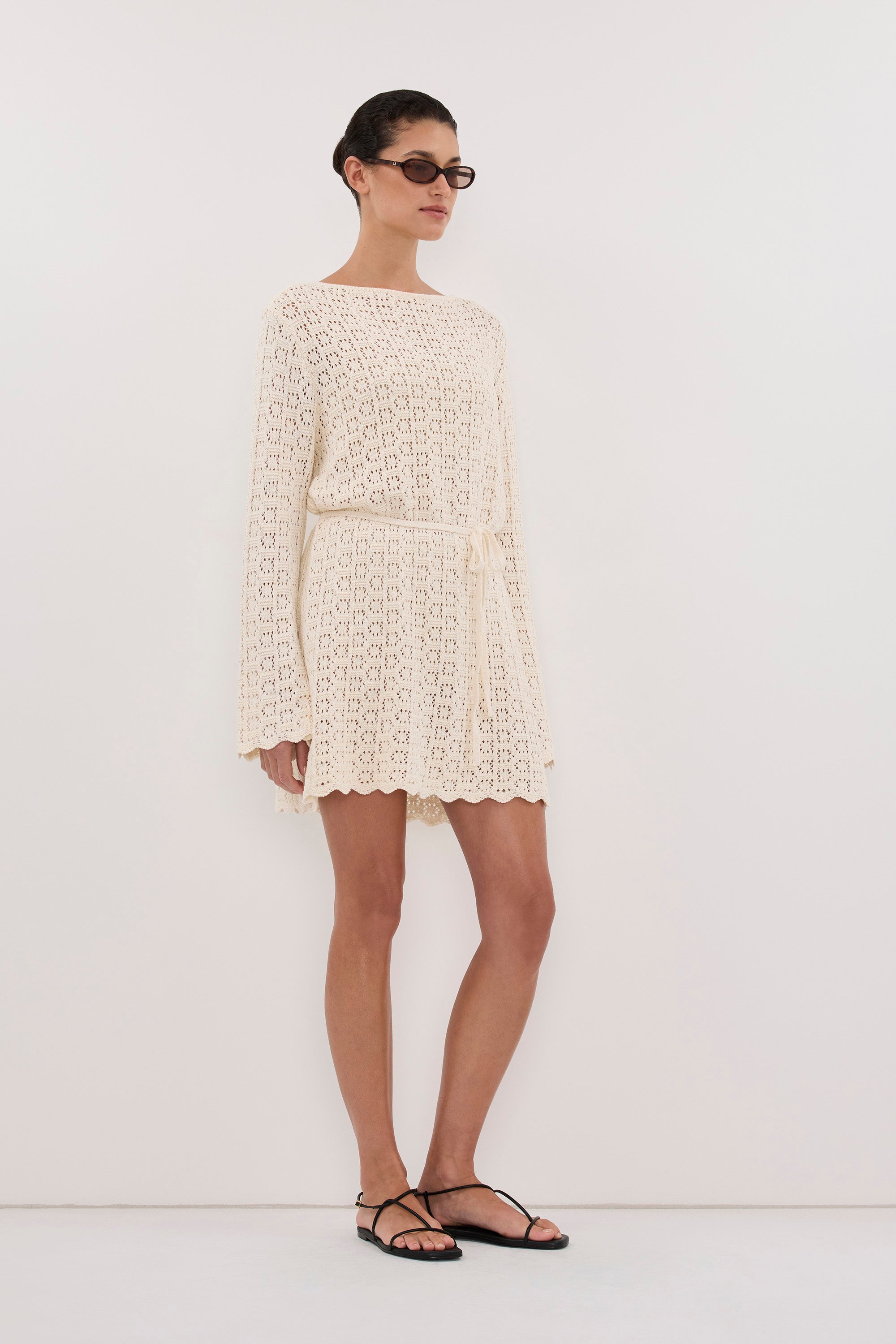 KEIRA NATURAL LONG SLEEVE KNIT MINI DRESS