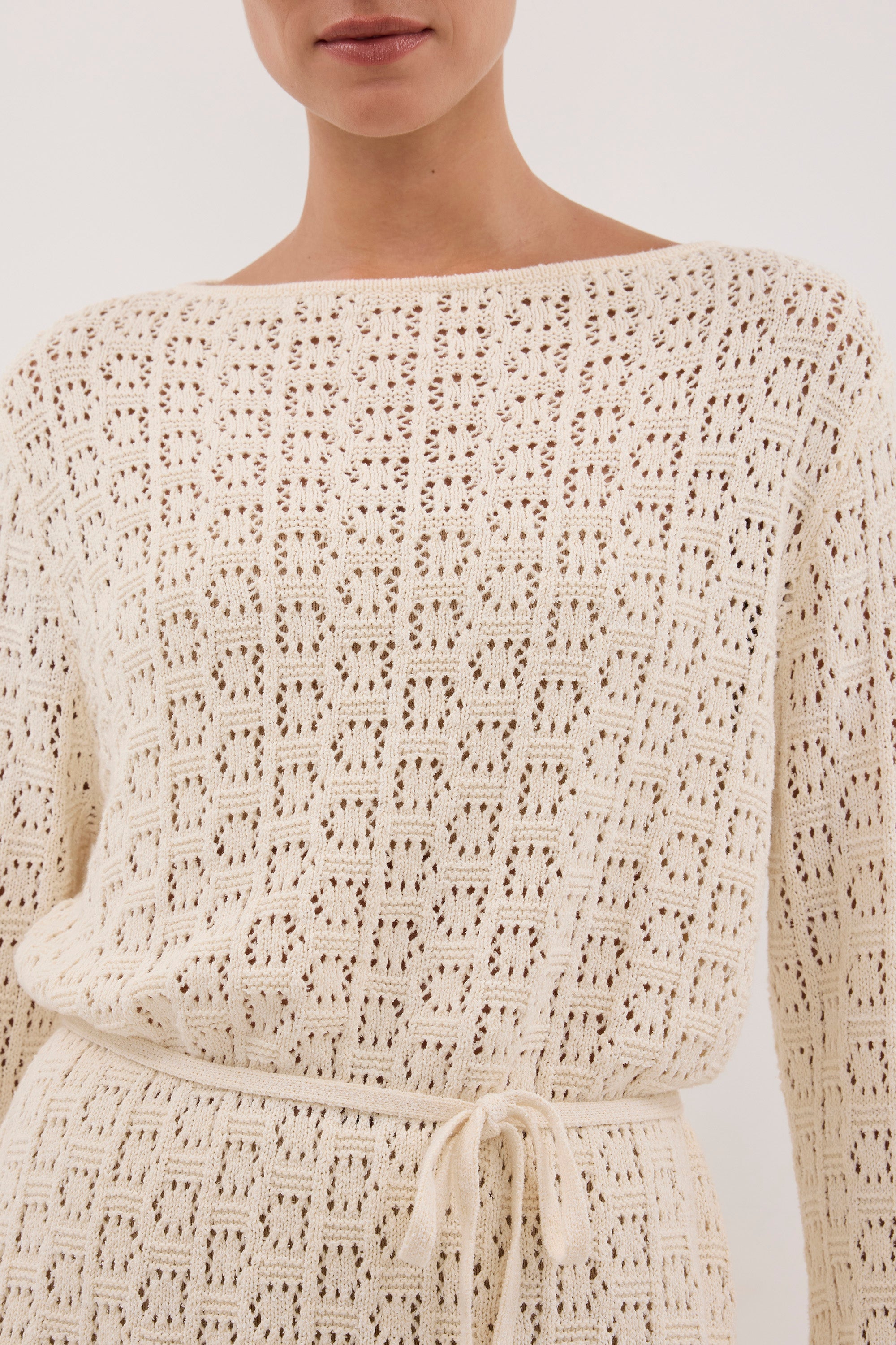 KEIRA NATURAL LONG SLEEVE KNIT MINI DRESS