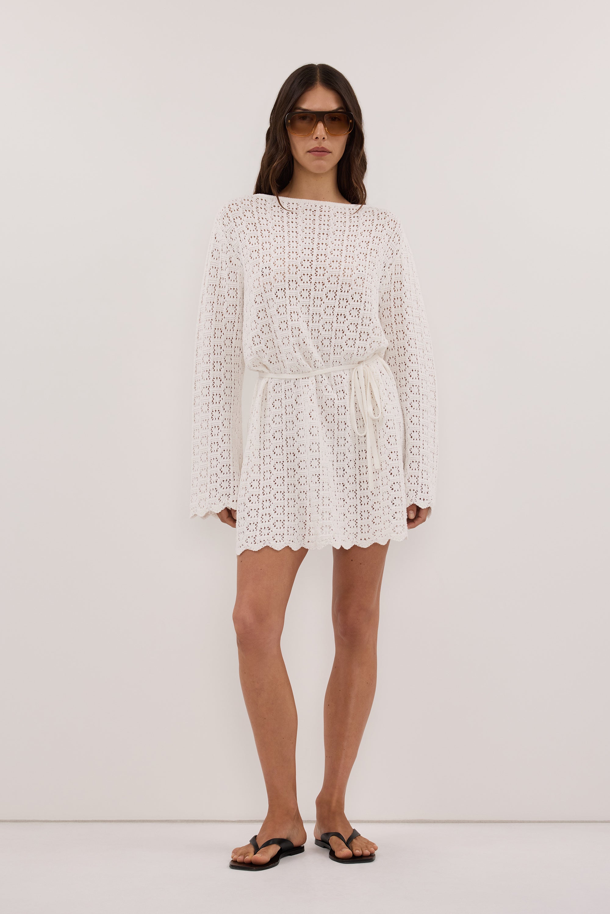 KEIRA WHITE LONG SLEEVE KNIT MINI DRESS - PRE ORDER