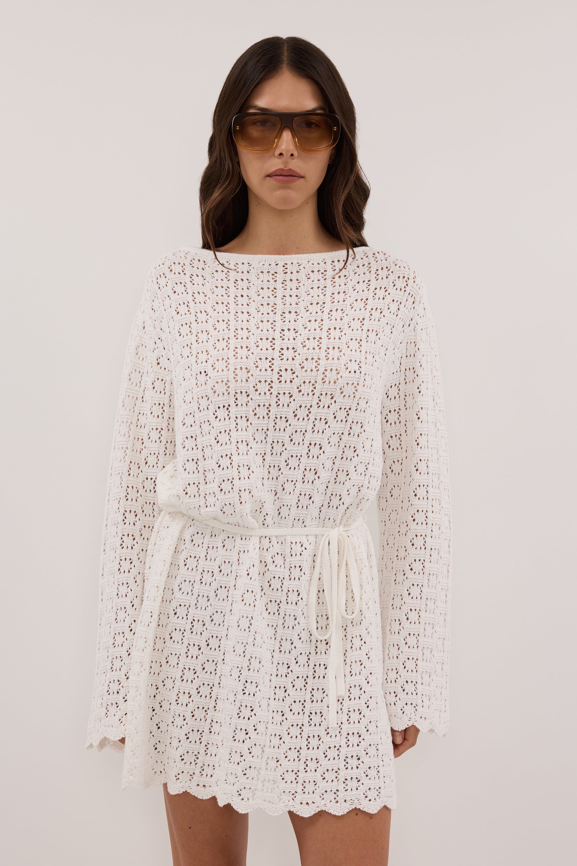 KEIRA WHITE LONG SLEEVE KNIT MINI DRESS - PRE ORDER