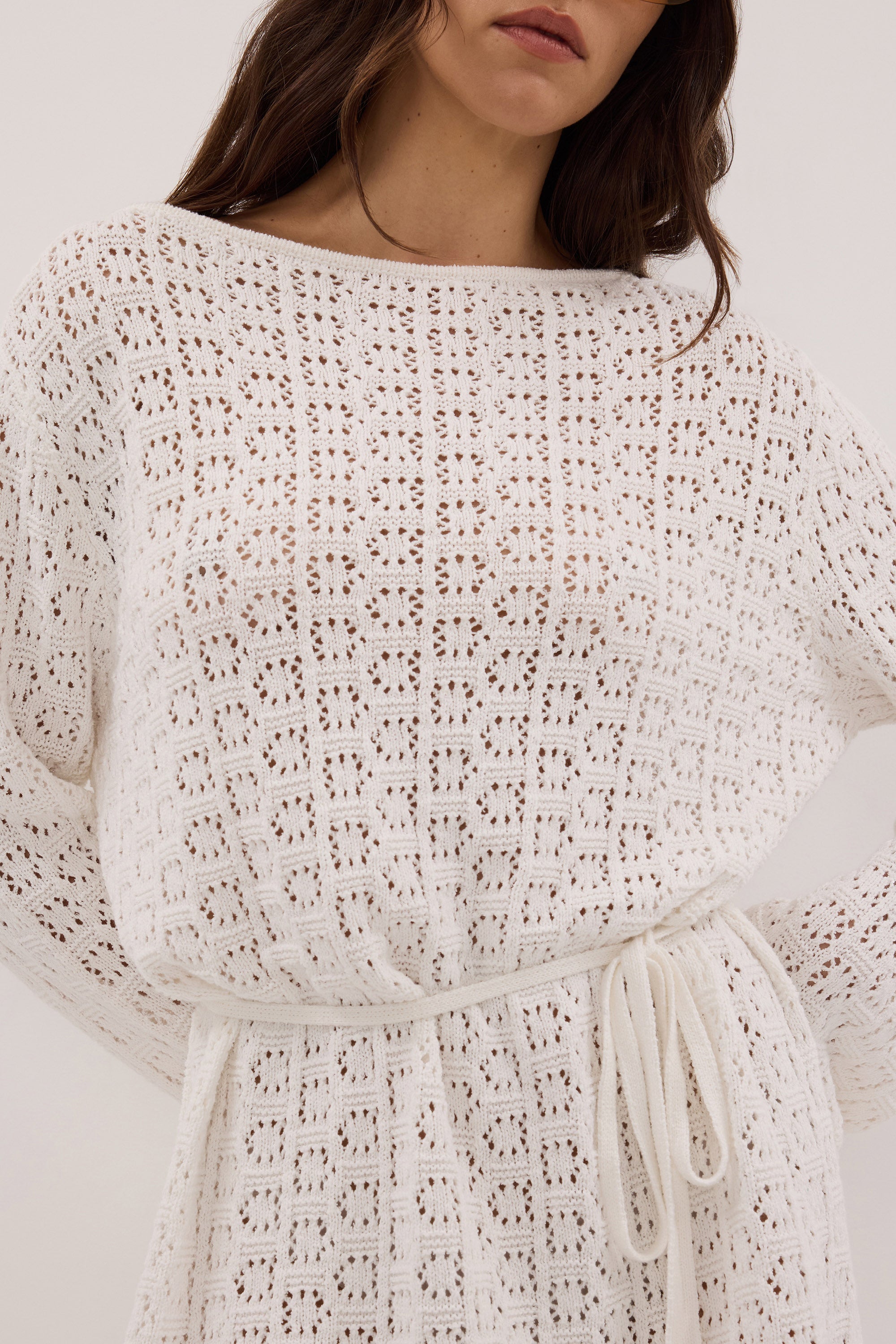 KEIRA WHITE LONG SLEEVE KNIT MINI DRESS - PRE ORDER
