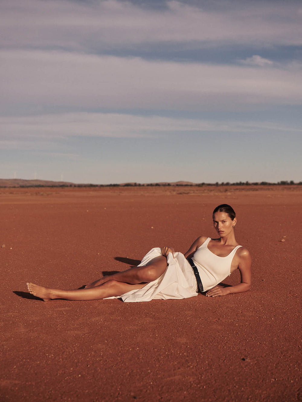Model wears the Mon White Scoop Neck Mini Dress, Coming Soon