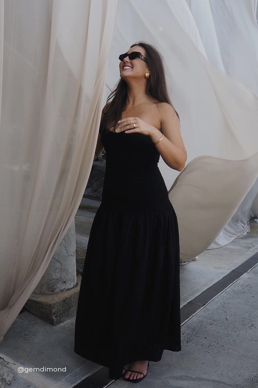 ELLISON BLACK STRAPLESS MIDI DRESS Clothing DISSH Boutiques 