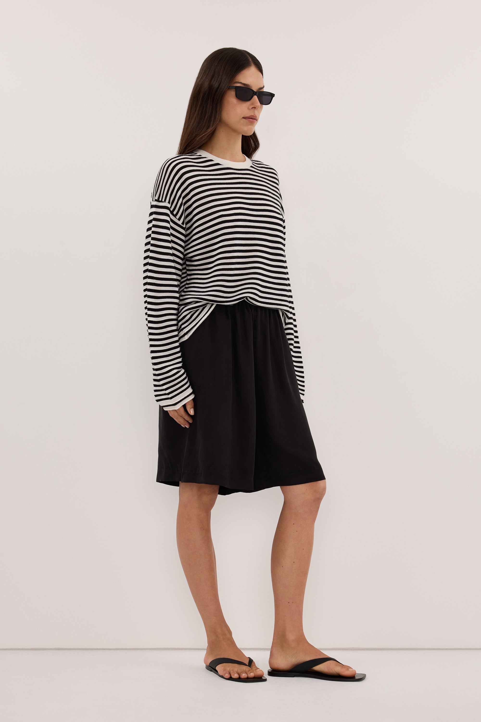 POSIE BLACK STRIPE MERINO KNIT TOP