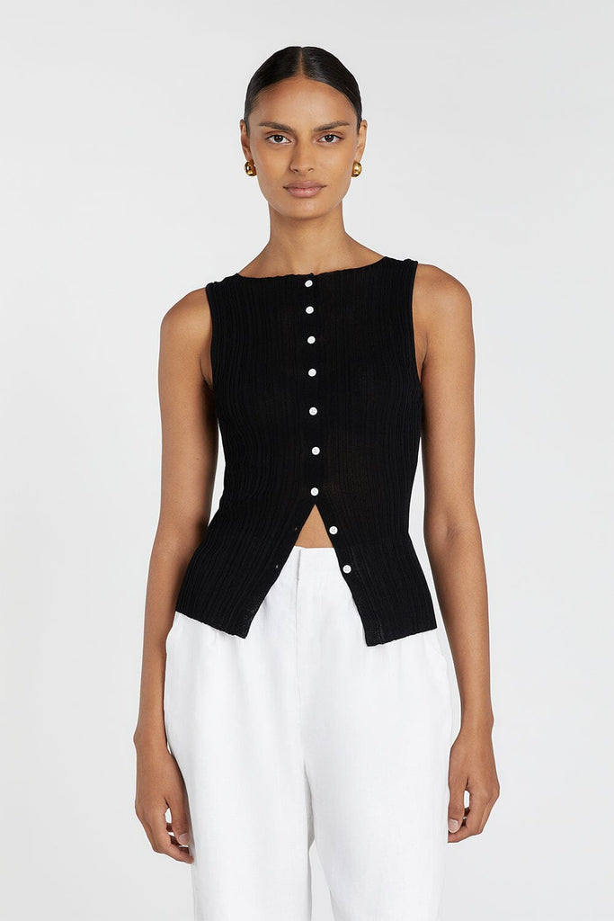 GEMMA BLACK SLEEVELESS KNIT TOP | Dissh