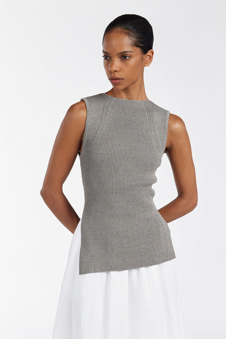 SOFIA SMOKE LONGLINE KNIT TOP Clothing DISSH Boutiques 