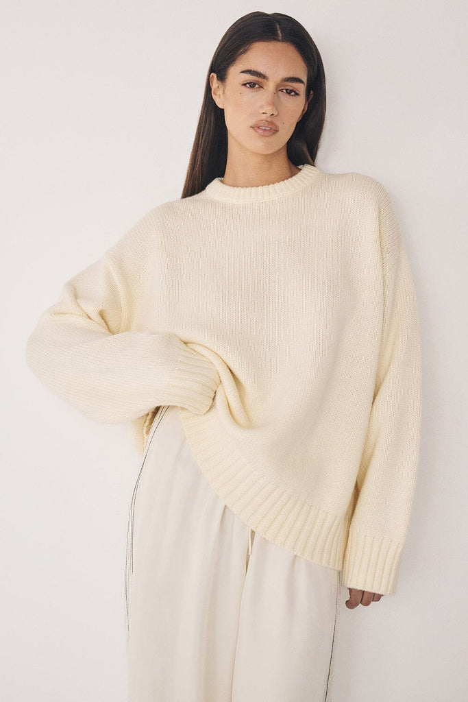 LILAH CREAM LONGLINE KNIT JUMPER | Dissh