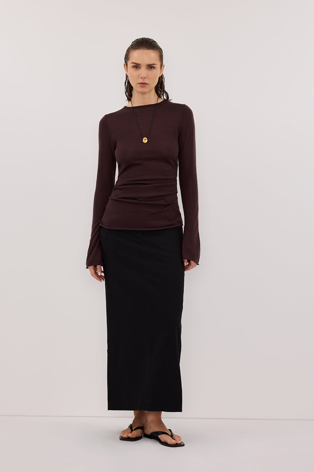 NICO BITTER CHOC MERINO KNIT TOP Clothing DISSH Boutiques 