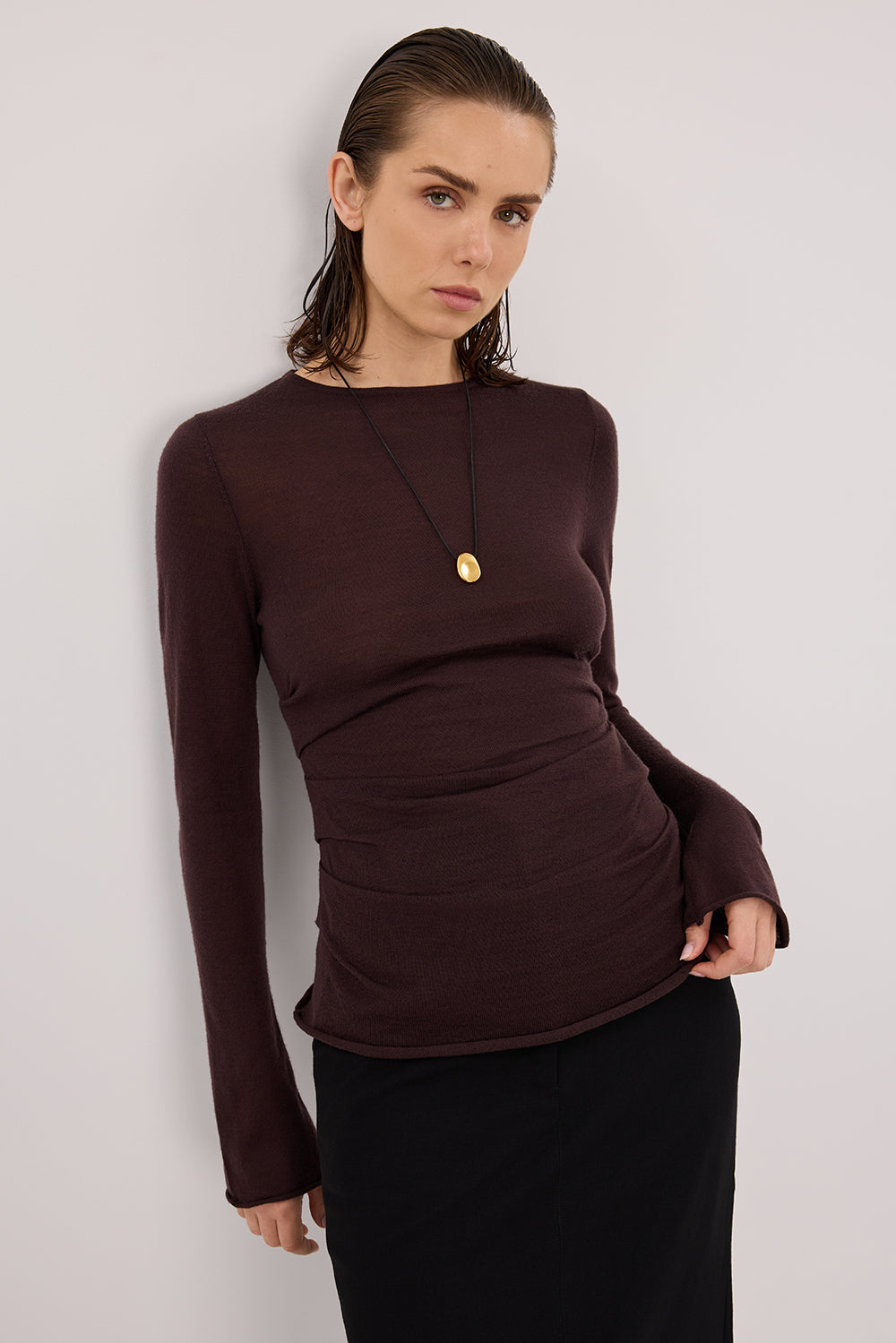 NICO BITTER CHOC MERINO KNIT TOP Clothing DISSH Boutiques 
