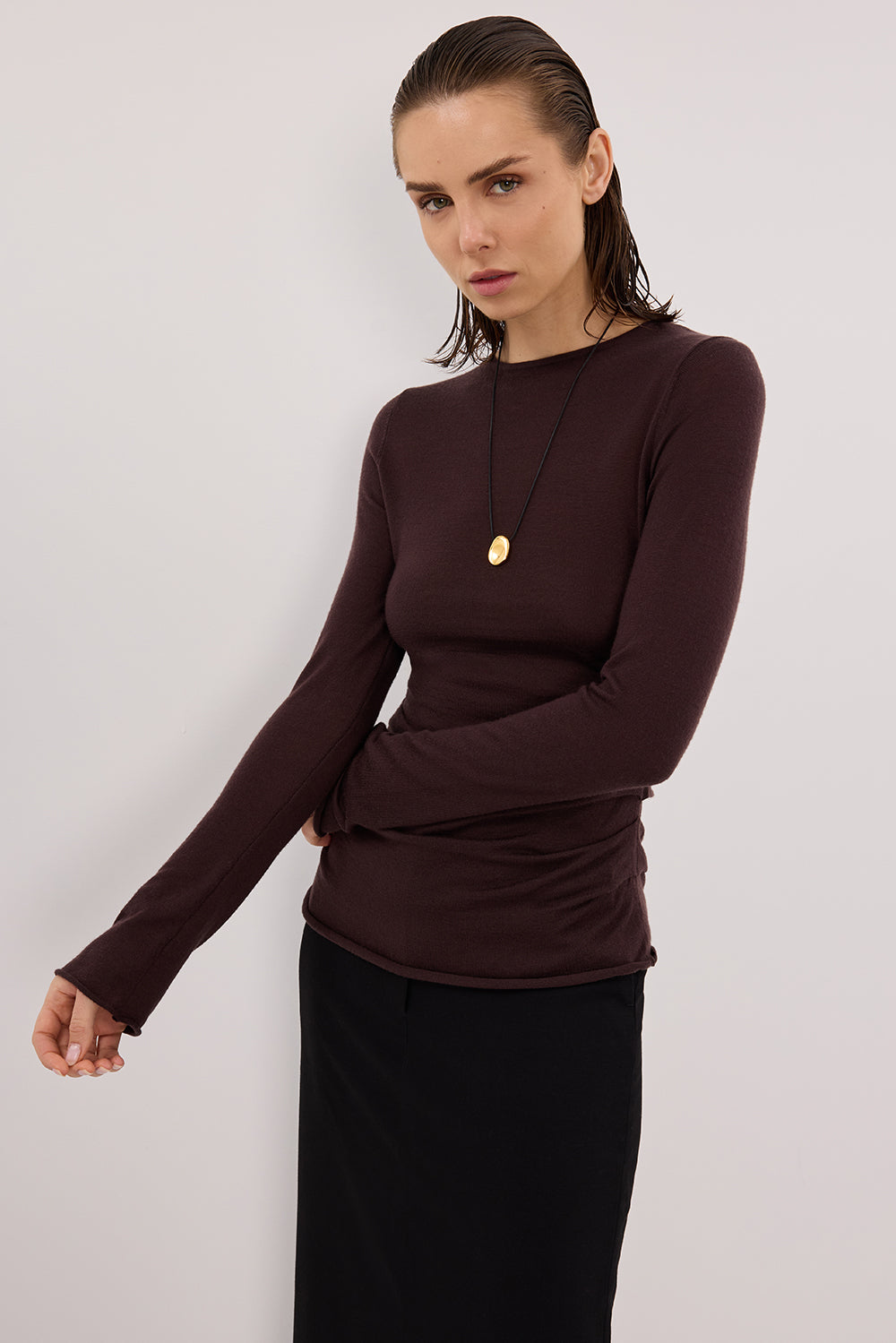 NICO BITTER CHOC MERINO KNIT TOP Clothing DISSH Boutiques 