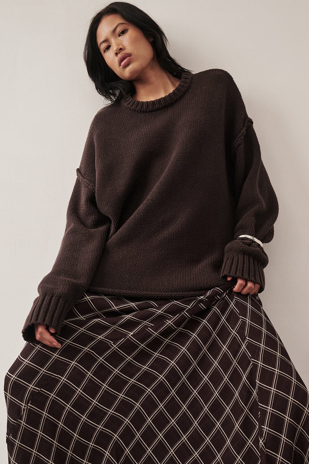 ROY CHOC LONGLINE KNIT JUMPER Clothing DISSH Boutiques XXS CHOCOLATE 
